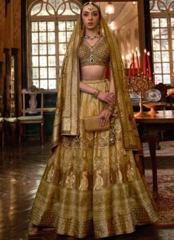 Golden Art Silk Jacquard Stone Work Umbrella Lehenga Wedding Wear -Mahra Clothing Shop golden art silk jacquard stone work umbrella lehenga ghsli21001172 u