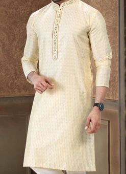 Golden Art Silk Kurta Pyjama Party Wear