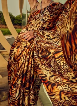 Golden Faux Georgette Digital Print Saree Festive Wear