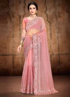 Gracious Dusty Pink Net Embroidery Stone Work Saree Party Wear -Mahra Clothing Shop gracious dusty pink net embroidery stone work saree sasunf1737 u