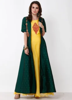 Green And Yellow Embroidered Indo Western Dress Party Wear -Mahra Clothing Shop green and yellow embroidered indo western dress iwddrrwrs455 u