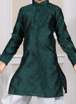 Green Art Silk Brocade Kurta Pyjama Party Wear