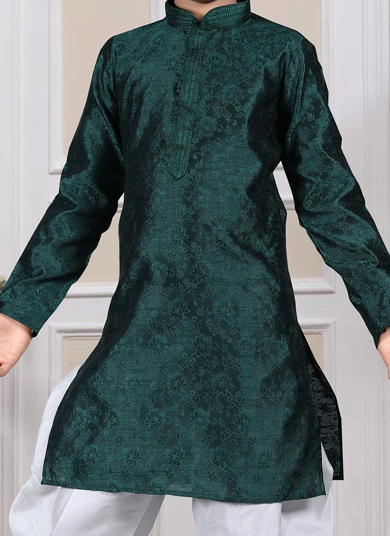 Green Art Silk Brocade Kurta Pyjama Party Wear 1 Green Art Silk Brocade Kurta Pyjama Party Wear