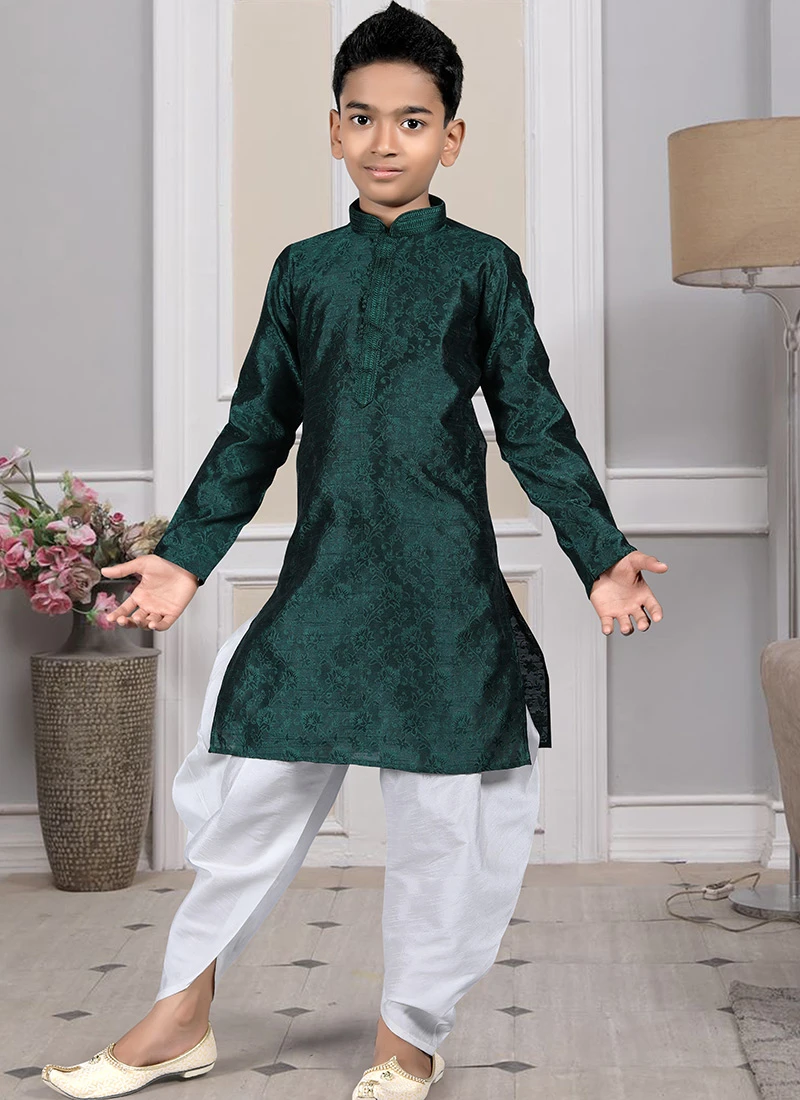 Green Art Silk Brocade Kurta Pyjama Party Wear 2 Green Art Silk Brocade Kurta Pyjama Party Wear - Image 2
