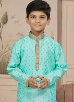 Green Art Silk Embroidered Kurta Pyjama For Boys Festive Wear -Mahra Clothing Shop green art silk embroidered kurta pyjama for boys kdbmsgr749 b