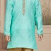 Green Art Silk Embroidered Kurta Pyjama For Boys Festive Wear