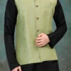 Green Art Silk Nehru Jacket