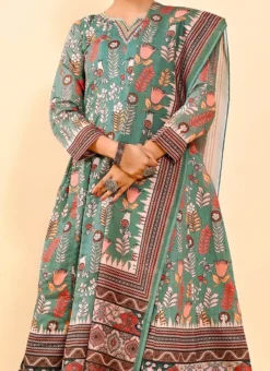 Green Art Silk Printed Gown After Six Wear