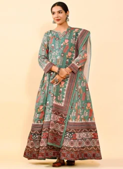 Green Art Silk Printed Gown After Six Wear -Mahra Clothing Shop green art silk printed gown bgwrsuf704 u