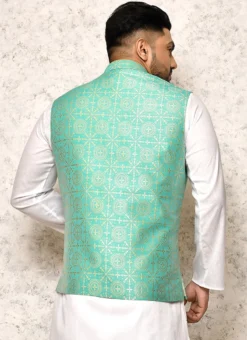 Green Art Silk Printed Nehru Jacket -Mahra Clothing Shop green art silk printed nehru jacket jmkkvfvls338 b