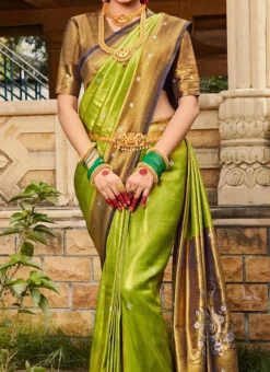 Green Art Silk Zari And Jacquard Sari Festive Wear