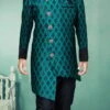Green Banarasi Silk Jacquard Indowestern Sherwani Party Wear