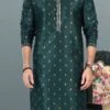 Green Banarasi Silk Jacquard Work Kurta Pyjama Party Wear