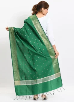 Green Banarasi Silk Weaving Work Dupatta Work Wear -Mahra Clothing Shop green banarasi silk weaving work dupatta dpdmimfd184 b