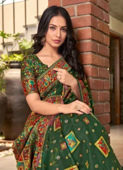 Green Color Cotton Silk Jacquard Woven Work Saree Festive Wear -Mahra Clothing Shop green color cotton silk jacquard woven work saree sasli20137001 b