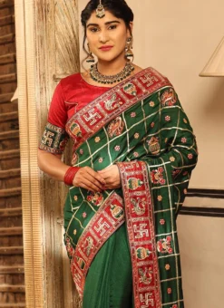 Green Color Embroidery Work Soft Silk Saree Party Wear -Mahra Clothing Shop green color embroidery work soft silk saree sasacw3250 b