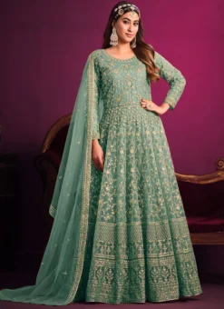 Green Net Embroidered Anarkali Suit Party Wear -Mahra Clothing Shop green color net embroidered anarkali suit slsdc5307 u