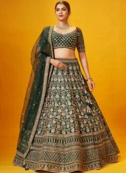 Green Color Pure Silk Embroidered And Zari Work Umbrella Lehenga Wedding Wear 6 Green Color Pure Silk Embroidered And Zari Work Umbrella Lehenga Wedding Wear -Mahra Clothing Shop green color pure silk embroidered and zari work umbrella lehenga ghmkns380b u
