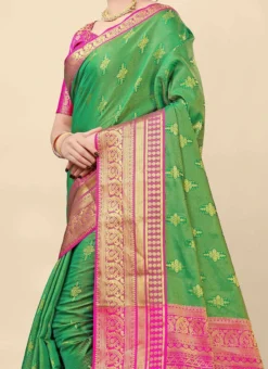 Green Color Zari Work Silk Saree Festive Wear