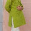 Green Cotton Solid Kurta Pyjama Festive Wear