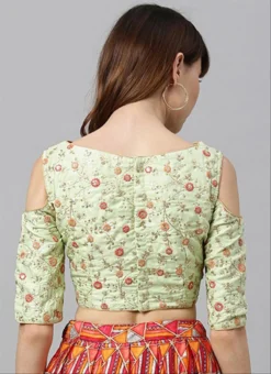 Green Embroidered Cold Shoulder Blouse Festive Wear -Mahra Clothing Shop green embroidered cold shoulder blouse BLBS02305277 b