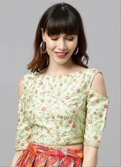 Green Embroidered Cold Shoulder Blouse Festive Wear -Mahra Clothing Shop green embroidered cold shoulder blouse BLBS02305277 u