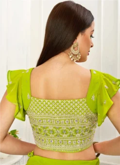 Green Embroidered Georgette Blouse Festive Wear