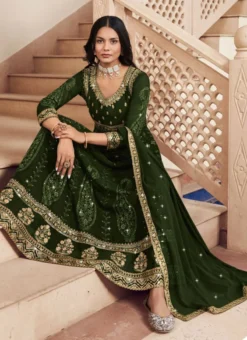 Green Faux Georgette Embroidered And Sequins Anarkali Suit Party Wear -Mahra Clothing Shop green faux georgette embroidered and sequins anarkali suit slska46571014 b
