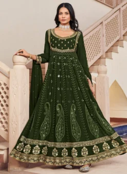 Green Faux Georgette Embroidered And Sequins Anarkali Suit Party Wear -Mahra Clothing Shop green faux georgette embroidered and sequins anarkali suit slska46571014 u