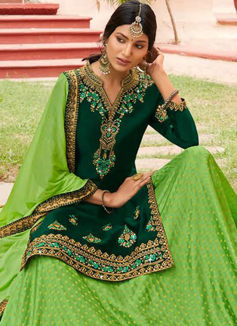 Green Faux Georgette Umbrella Lehenga Party Wear 4 Green Faux Georgette Umbrella Lehenga Party Wear - Image 4