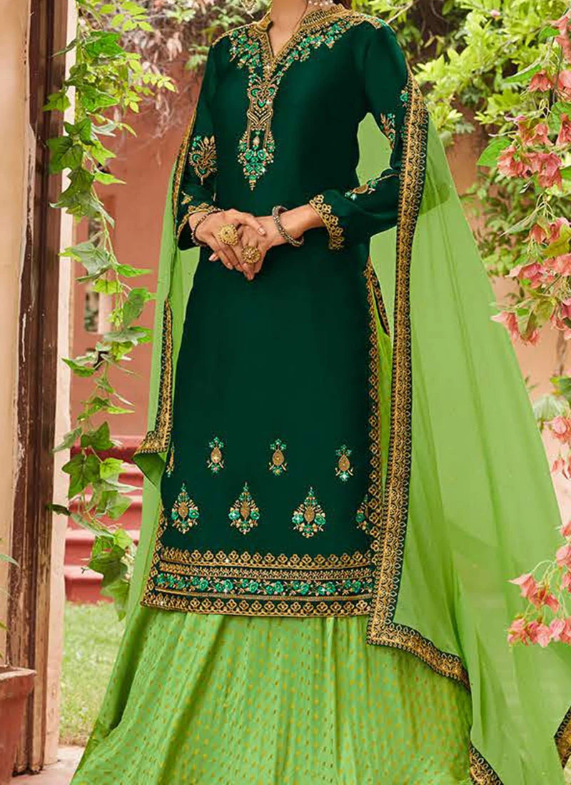 Green Faux Georgette Umbrella Lehenga Party Wear 1 Green Faux Georgette Umbrella Lehenga Party Wear