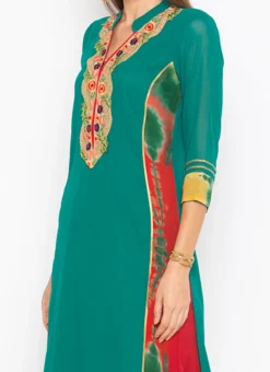 Green Georgette Embroidered Kurta Palazzo Set Party Wear