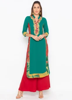 Green Georgette Embroidered Kurta Palazzo Set Party Wear -Mahra Clothing Shop green georgette embroidered kurta palazzo set krsmnc2101 u