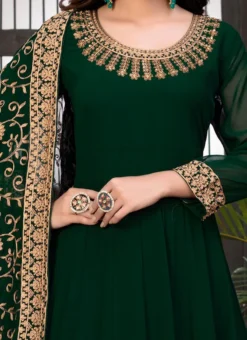 Green Georgette Embroidered N Stones Anarkali Suit Party Wear