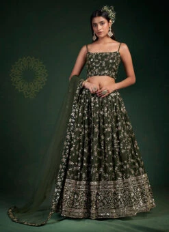 Green Georgette Embroidery N Sequins Umbrella Lehenga Party Wear -Mahra Clothing Shop green georgette embroidery n sequins umbrella lehenga ghska439930008 u