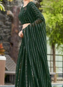 Green Georgette Tikki Work Umbrella Lehenga Party Wear