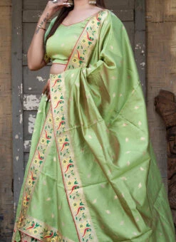 Green Jacquard Art Silk A Line Lehegna Festive Wear