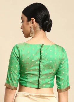 Green Jacquard Boat Neck Blouse Festive Wear -Mahra Clothing Shop green jacquard boat neck blouse BLBS02306314 b