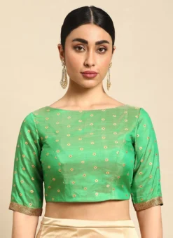 Green Jacquard Boat Neck Blouse Festive Wear -Mahra Clothing Shop green jacquard boat neck blouse BLBS02306314 u
