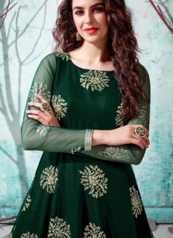 Green Net Anarkali Gown Party Wear