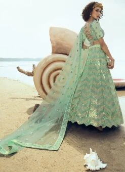 Green Net Designer Umbrella Lehenga Wedding Wear -Mahra Clothing Shop green net designer umbrella lehenga ghscc40865103 b