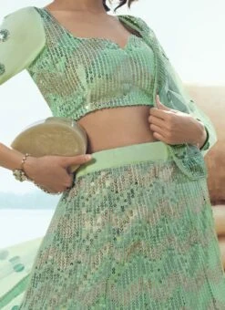 Green Net Designer Umbrella Lehenga Wedding Wear