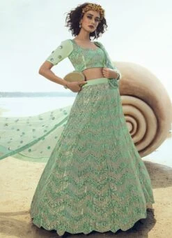 Green Net Designer Umbrella Lehenga Wedding Wear -Mahra Clothing Shop green net designer umbrella lehenga ghscc40865103 u