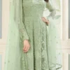 Green Net Embroidered Stones Anarkali Suit Party Wear