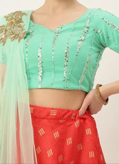 Green Net Sequins Blouse Festive Wear