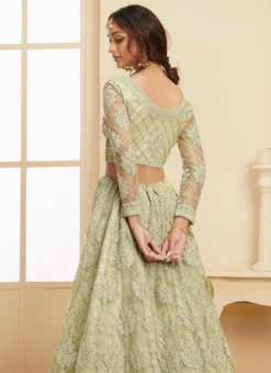 Green Net Umbrella Lehenga For Partywear Party Wear -Mahra Clothing Shop green net umbrella lehenga for partywear ghsaj1004g b