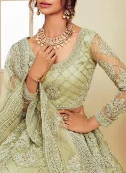 Green Net Umbrella Lehenga For Partywear Party Wear