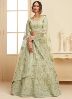 Green Net Umbrella Lehenga For Partywear Party Wear -Mahra Clothing Shop green net umbrella lehenga for partywear ghsaj1004g u