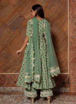 Green Pure Cotton Hand Block Printed Anarkali Suit Party Wear -Mahra Clothing Shop green pure cotton hand block printed anarkali suit sljpjrb40 b
