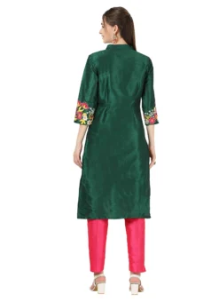 Green Raw Silk Embroidery Work Kurta Straight Pant Set Party Wear -Mahra Clothing Shop green raw silk embroidery work kurta straight pant set krskinf9900518 b